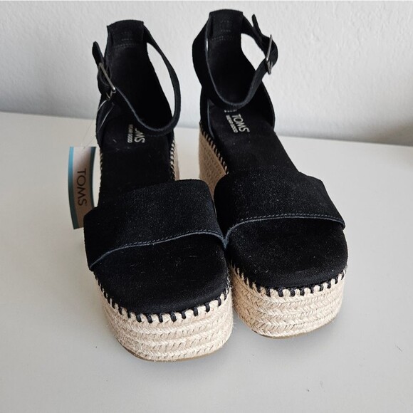 NEW Toms | Laila Espadrille Platform Sandal Black Suede, Womens 9.5 - Picture 5 of 7